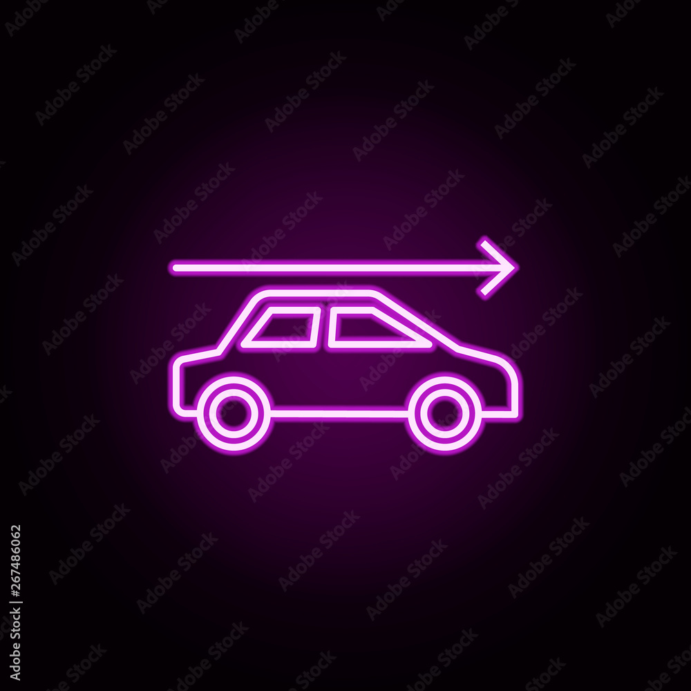 Poster arrow car drive neon icon. elements of arrow and object set. simple icon for websites, web design, m