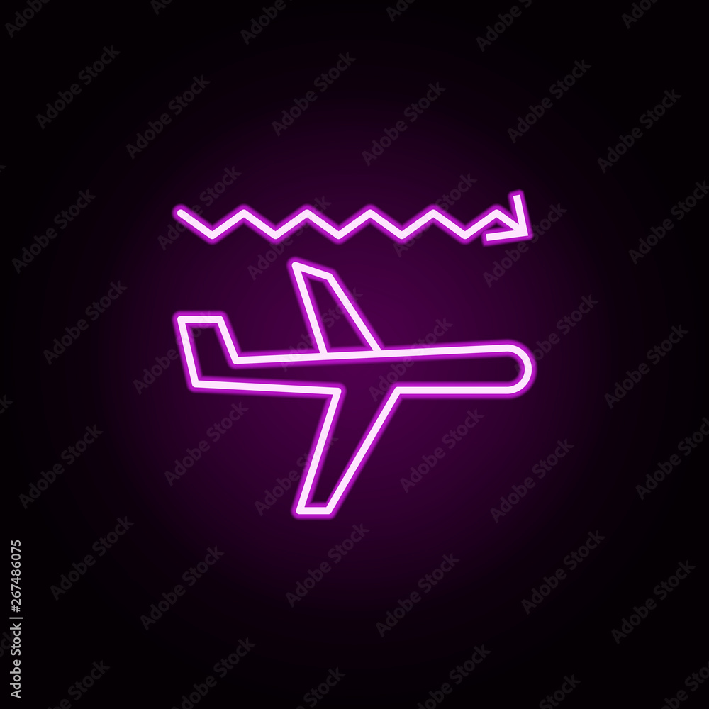 Poster airplane turbulence neon icon. elements of arrow and object set. simple icon for websites, web desig