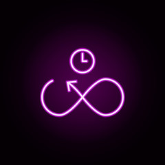 infinity time neon icon. Elements of arrow and object set. Simple icon for websites, web design, mobile app, info graphics