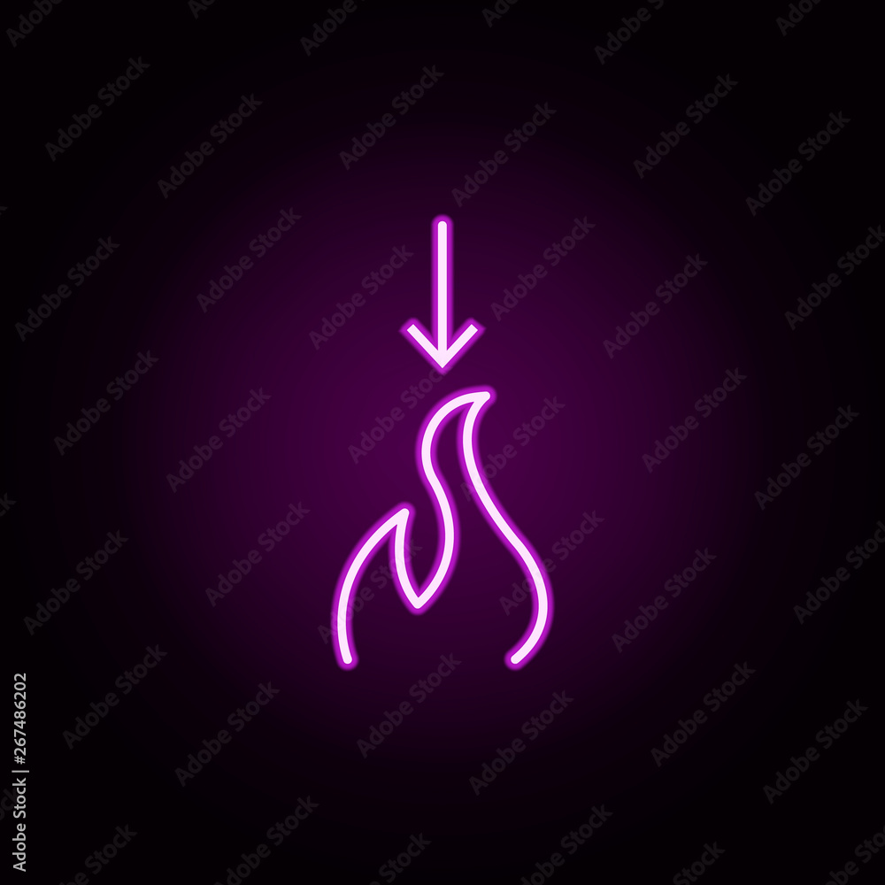 Poster dim fire neon icon. elements of arrow and object set. simple icon for websites, web design, mobile a