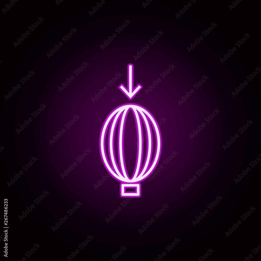 Poster ballon down neon icon. elements of arrow and object set. simple icon for websites, web design, mobil