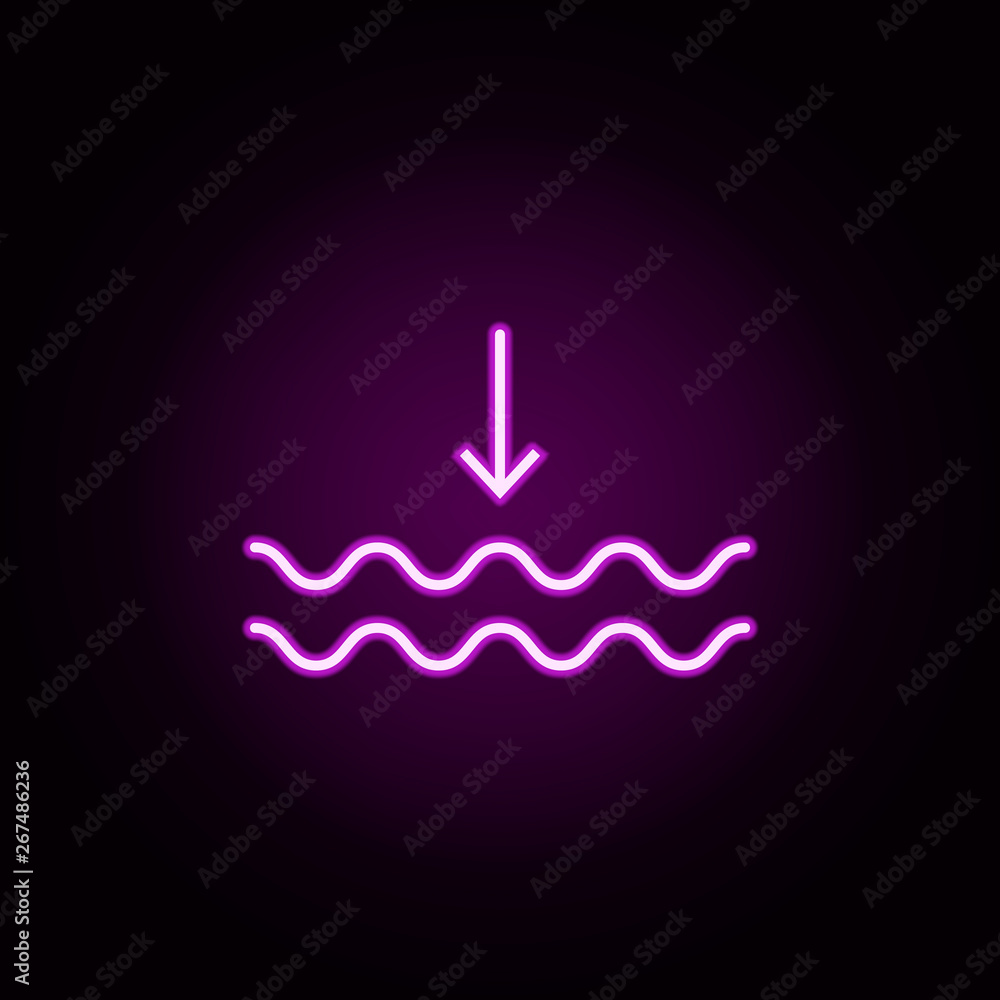 Poster galling water down neon icon. elements of arrow and object set. simple icon for websites, web design