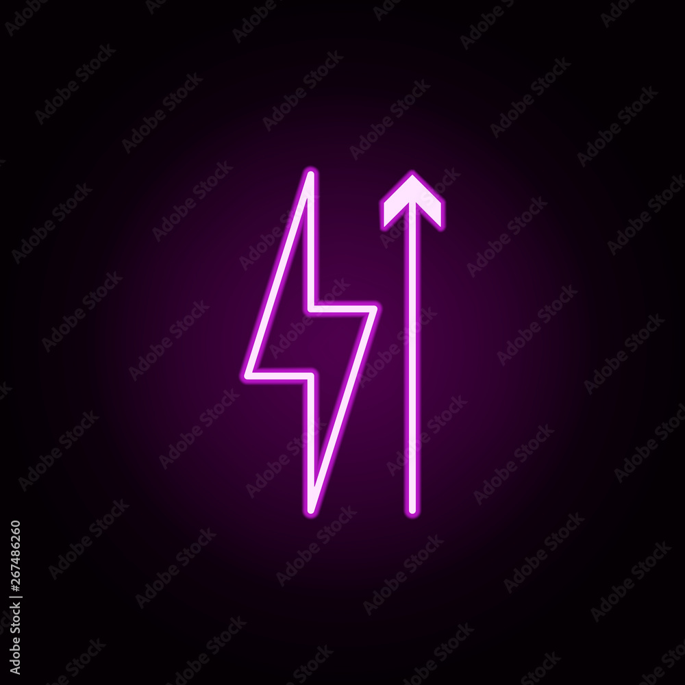 Poster charging energy neon icon. elements of arrow and object set. simple icon for websites, web design, m