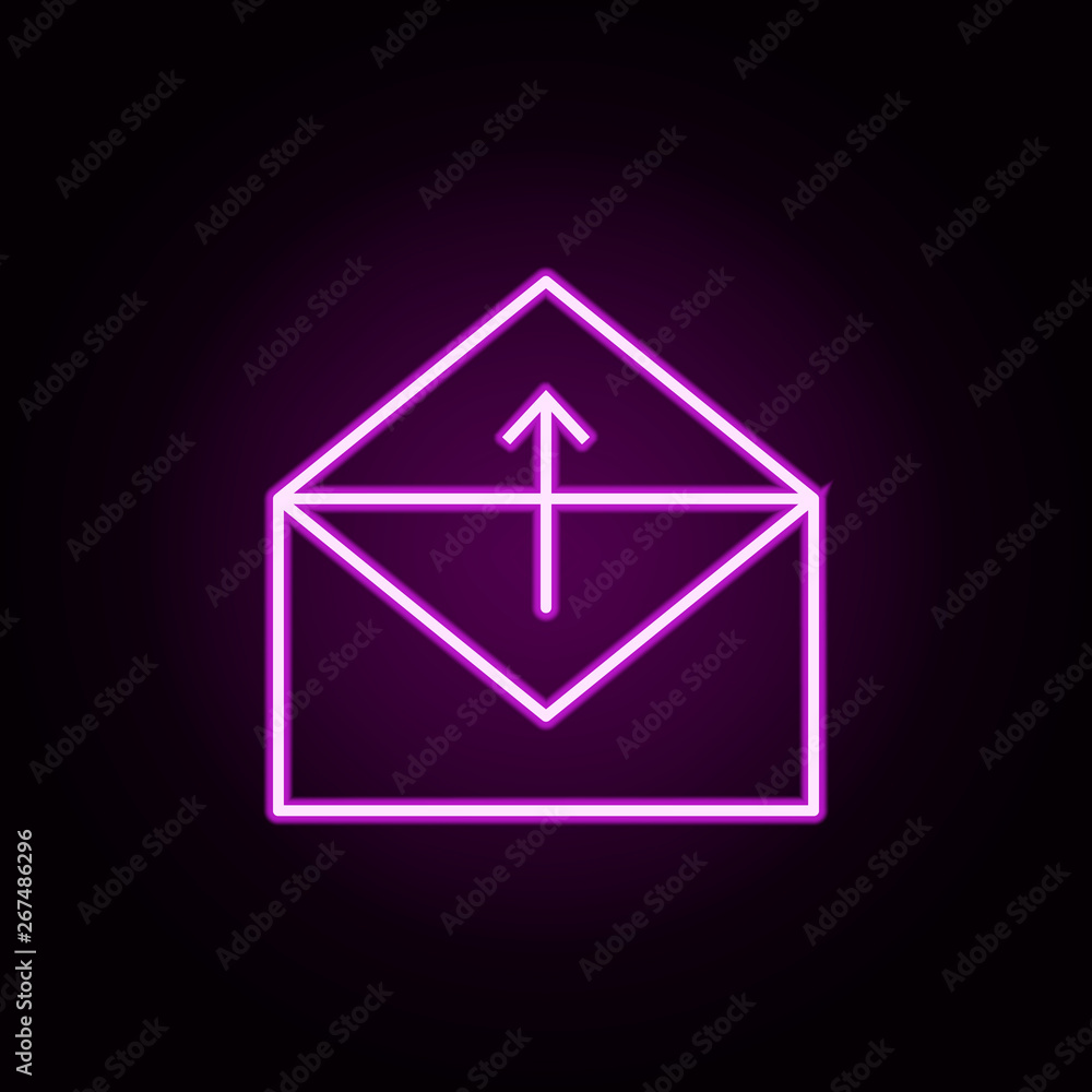 Poster email send neon icon. Elements of arrow and object set. Simple icon for websites, web design, mobile app, info graphics