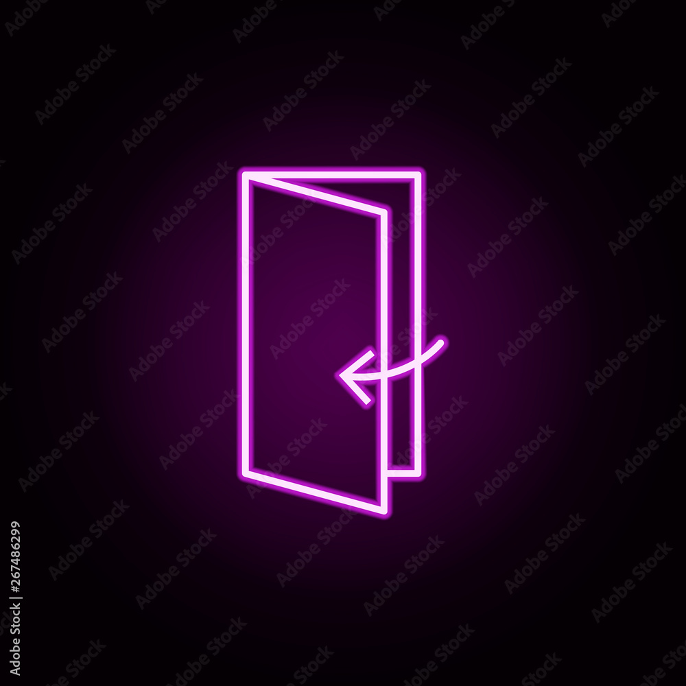 Poster open door neon icon. elements of arrow and object set. simple icon for websites, web design, mobile 