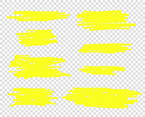 Obraz premium Vector hand drawn yellow marker or brush line. Selection elements, for design. Isolated background.