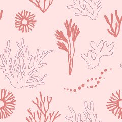 Coral reef seamless pattern on pink background