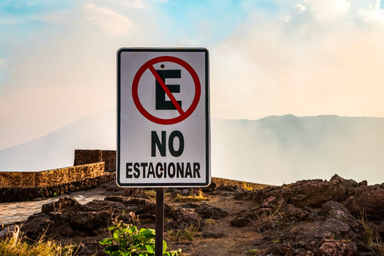 Do not parking singh at the borther of Masaya crater volcano, Nicaragua