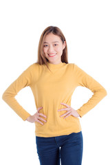 Fototapeta premium Beautiful asian woman smiling isolated over white background