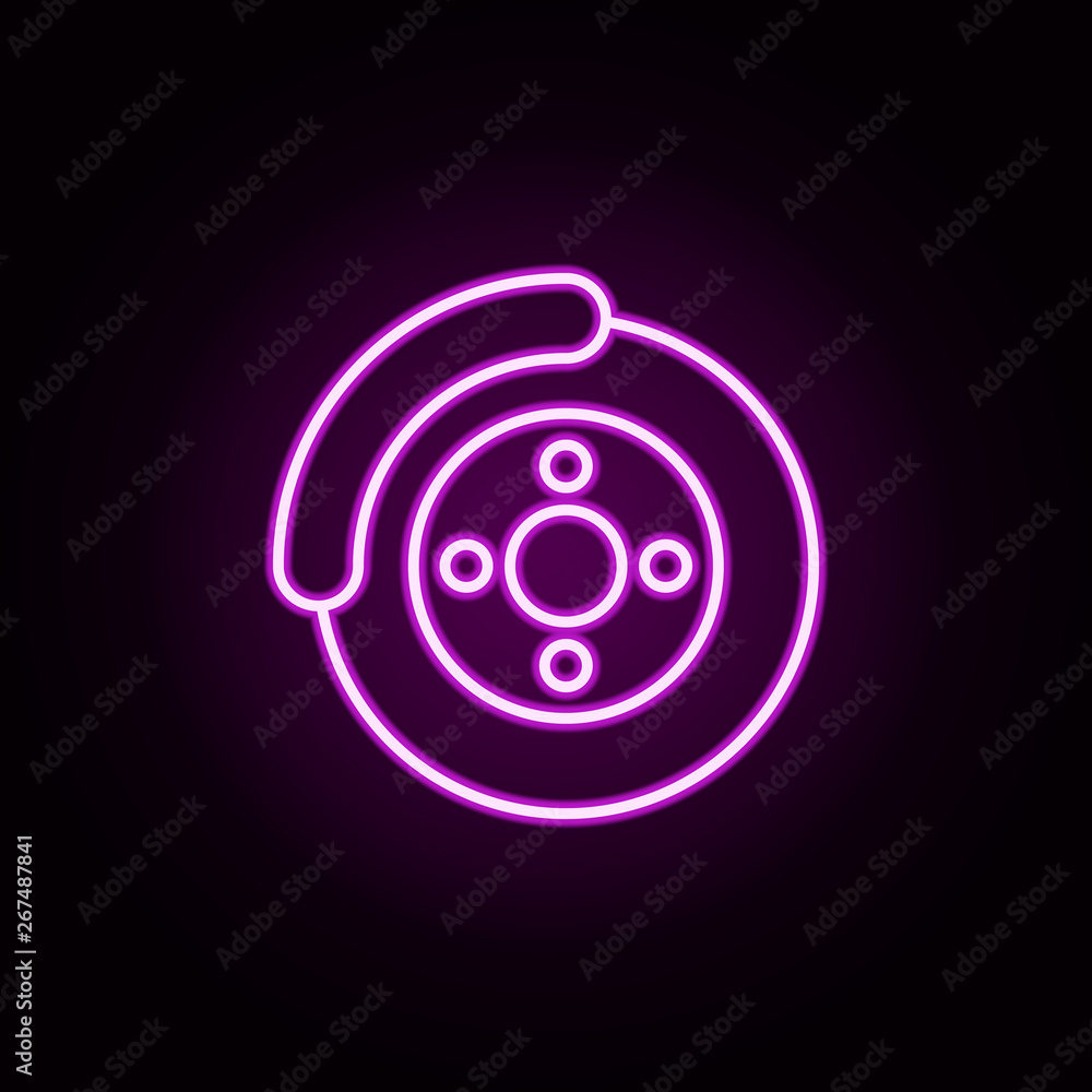 Poster car brake neon icon. elements of auto workshop set. simple icon for websites, web design, mobile app