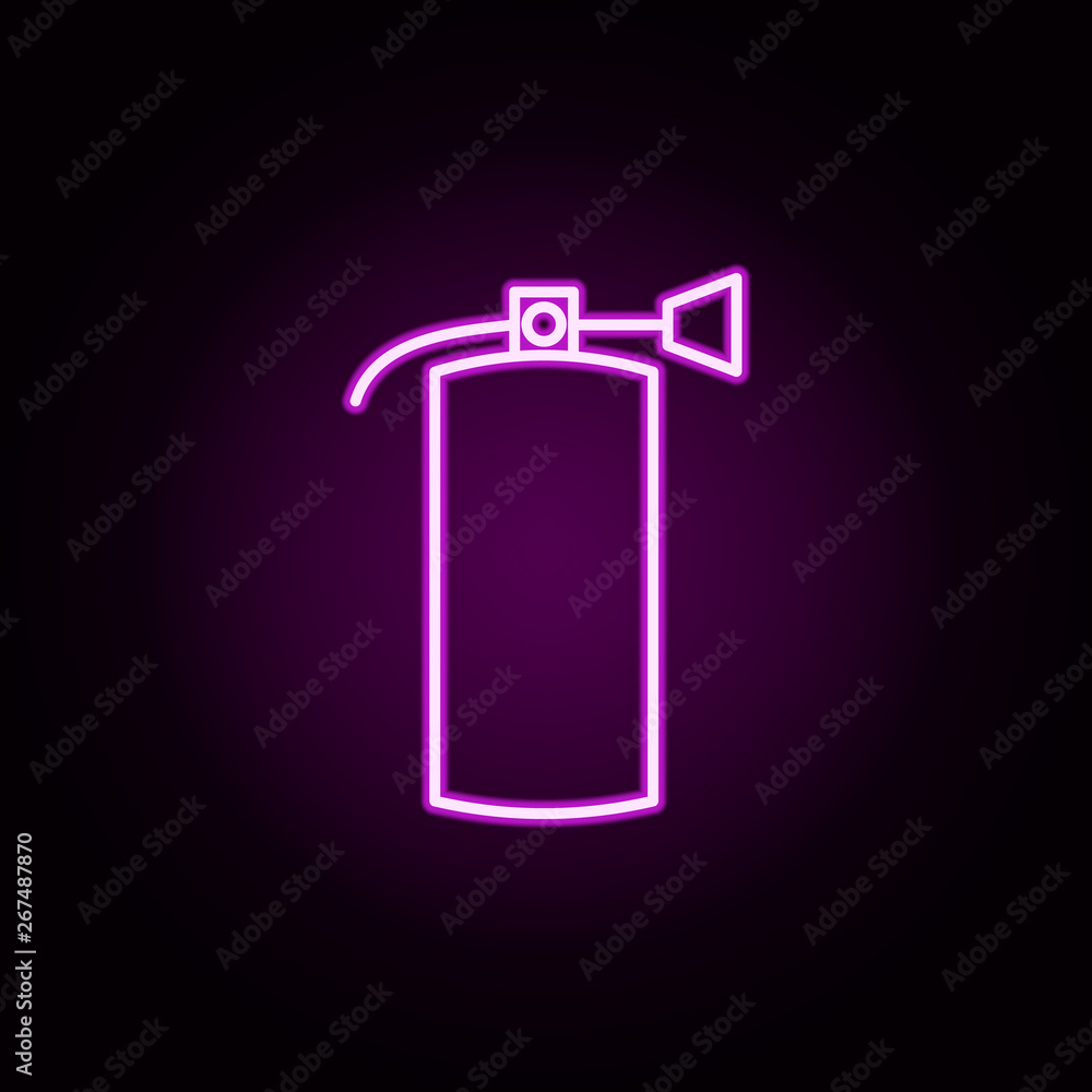 Poster fire extinguisher neon icon. elements of auto workshop set. simple icon for websites, web design, mo