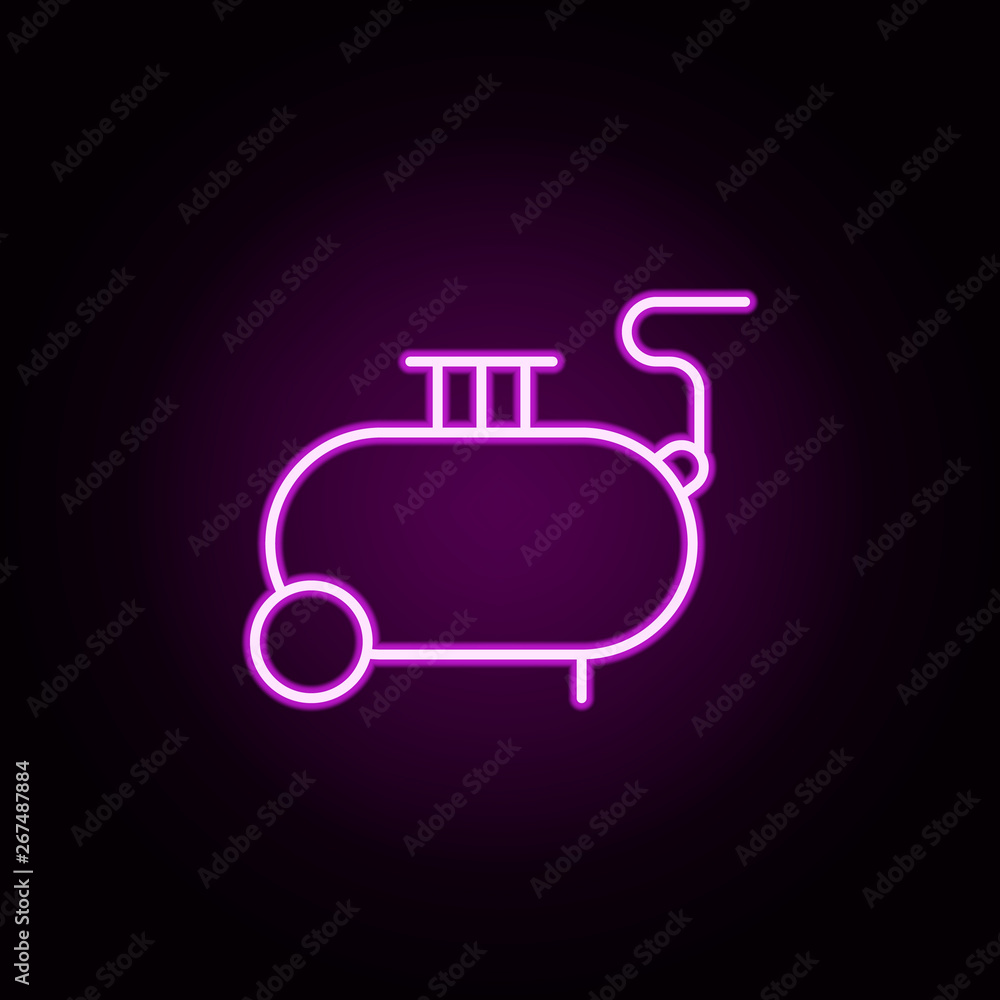 Poster tyre compressor neon icon. elements of auto workshop set. simple icon for websites, web design, mobi