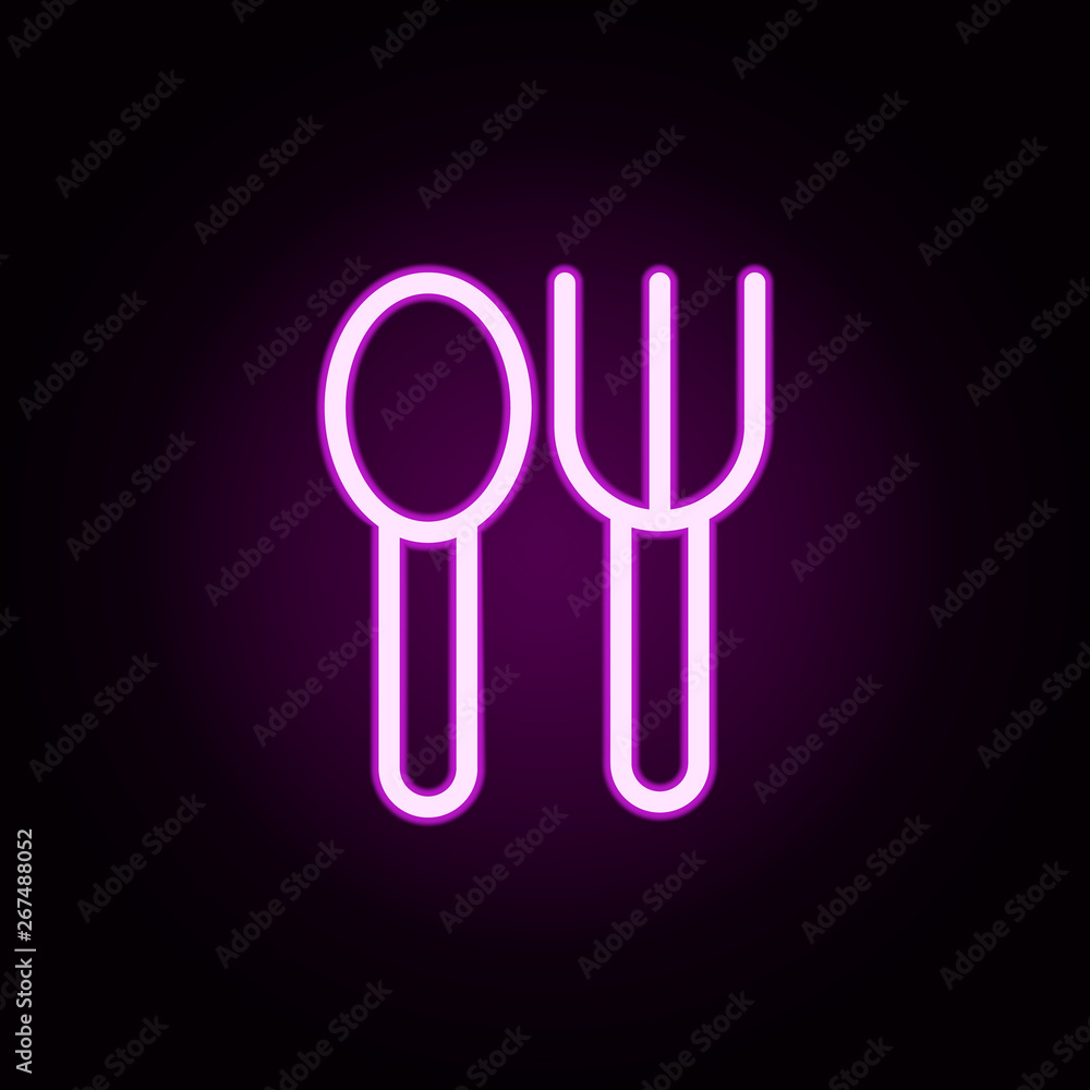 Poster spoon fork neon icon. elements of autumn set. simple icon for websites, web design, mobile app, info