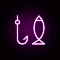 fishing rod fishing fish neon icon. Elements of autumn set. Simple icon for websites, web design, mobile app, info graphics