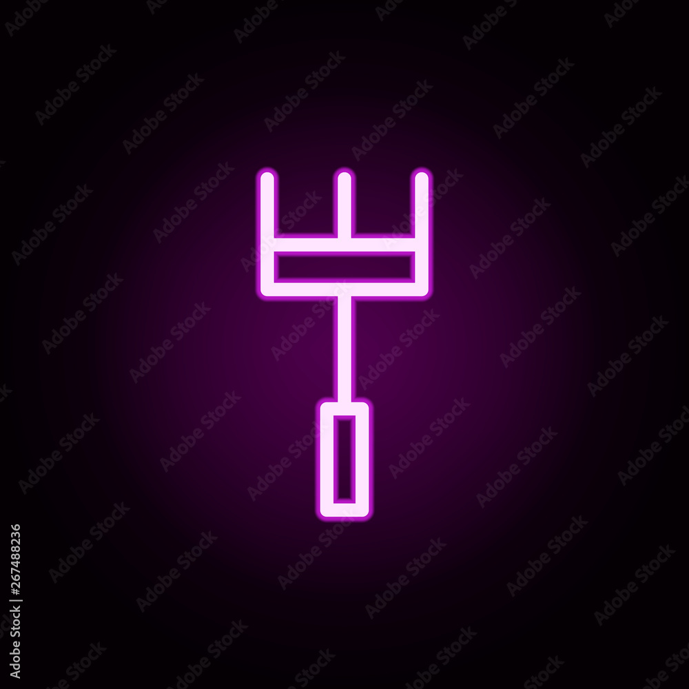 Poster rake neon icon. elements of autumn set. simple icon for websites, web design, mobile app, info graph