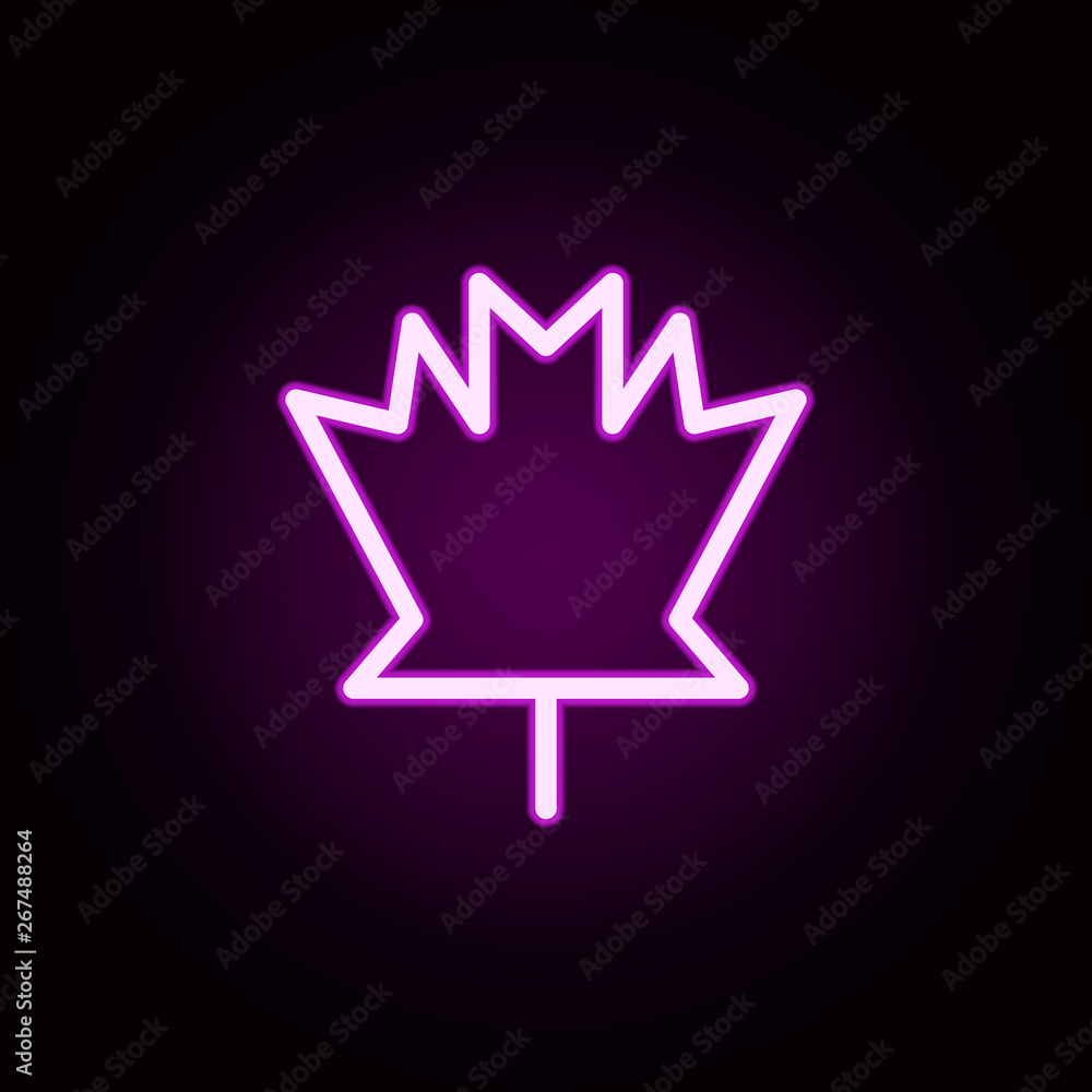 Poster maple leaf neon icon. elements of autumn set. simple icon for websites, web design, mobile app, info