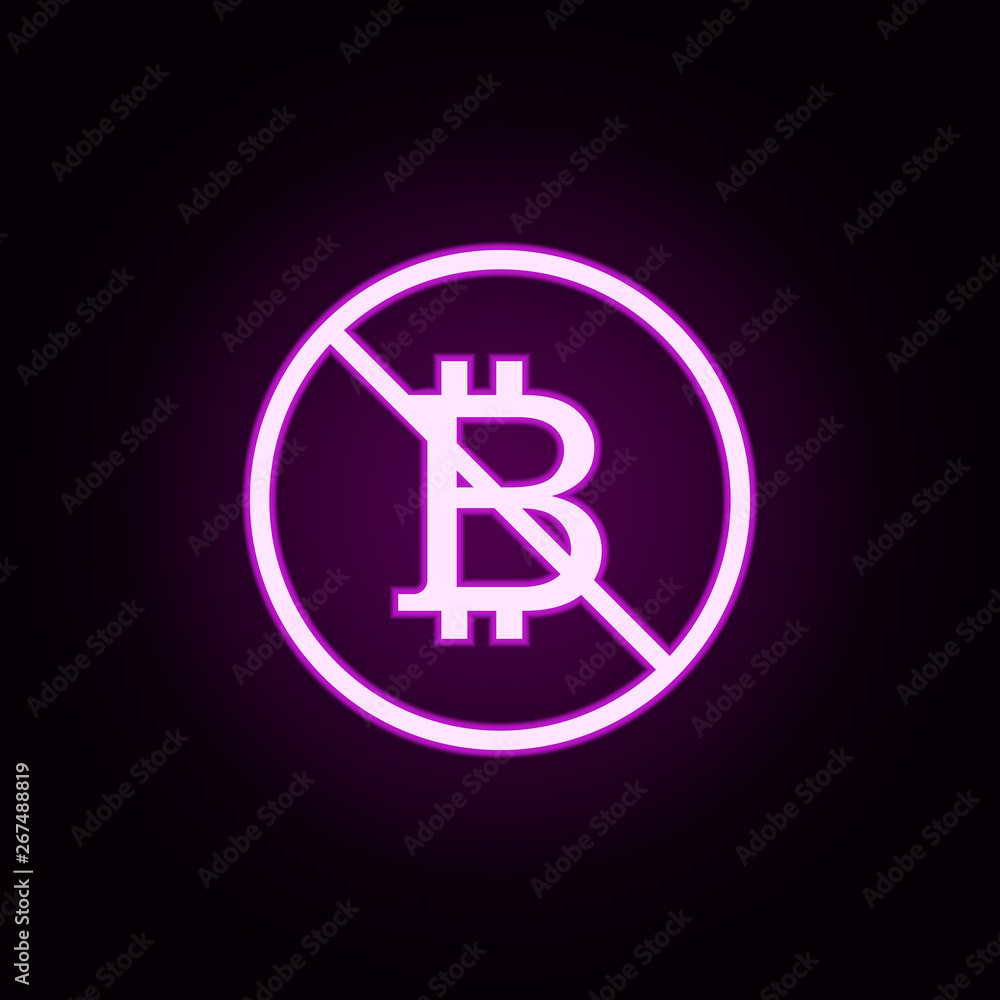 Poster prohibition of bitcoin neon icon. elements of ban set. simple icon for websites, web design, mobile 