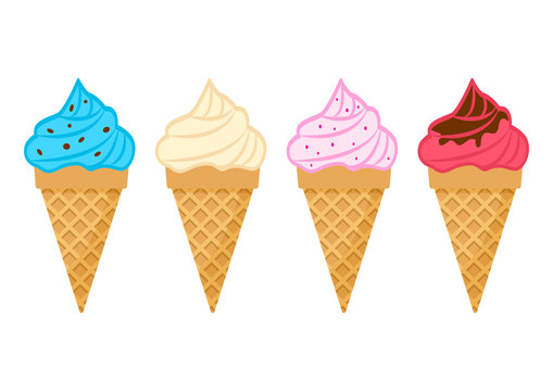 Colorful set of fruits ice cream cones isolated on white background. Vector illustration