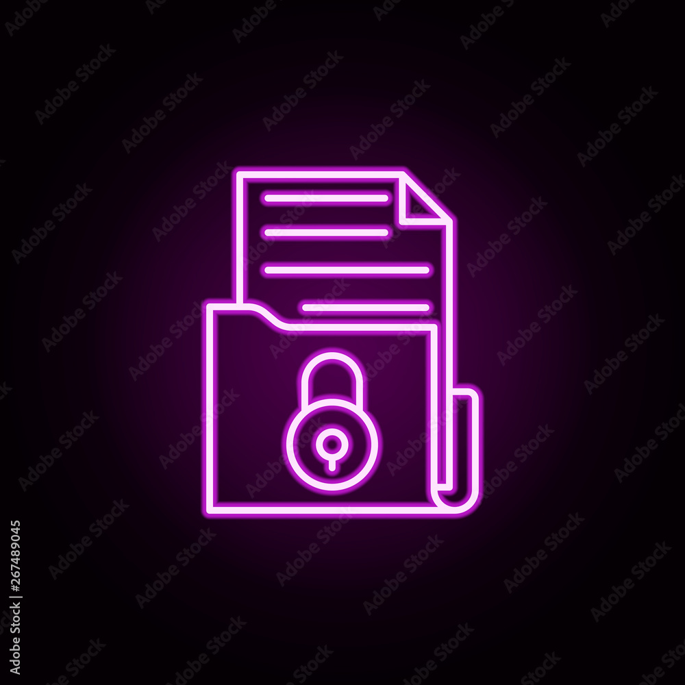 Poster folder with documents lock neon icon. elements of data secutity set. simple icon for websites, web d