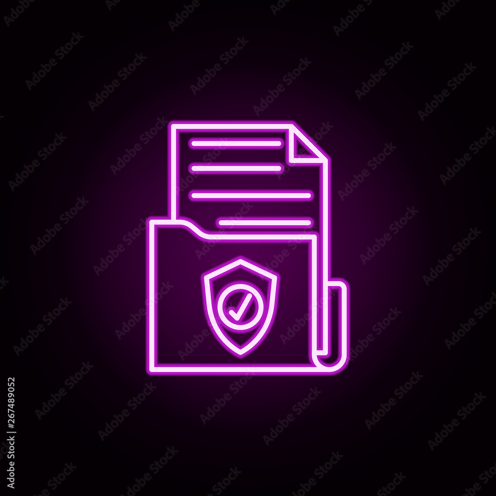 Poster folder with documents protection neon icon. elements of data secutity set. simple icon for websites,