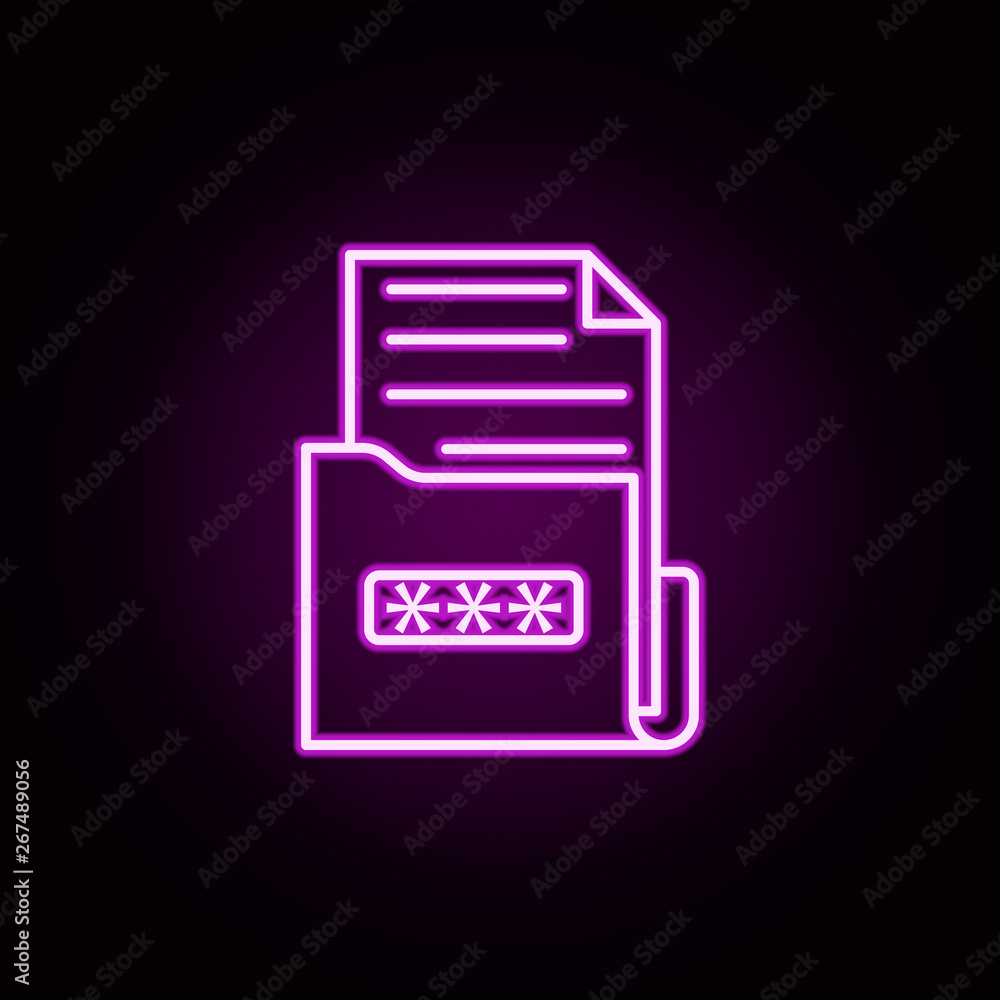 Poster folder with documents password neon icon. elements of data secutity set. simple icon for websites, w
