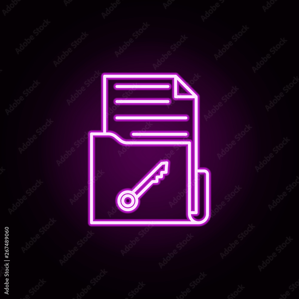 Poster folder with documents key neon icon. elements of data secutity set. simple icon for websites, web de