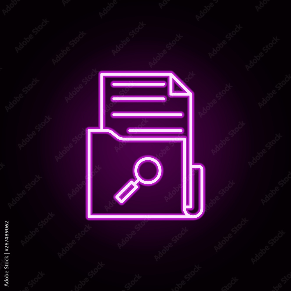 Poster folder with documents search neon icon. elements of data secutity set. simple icon for websites, web