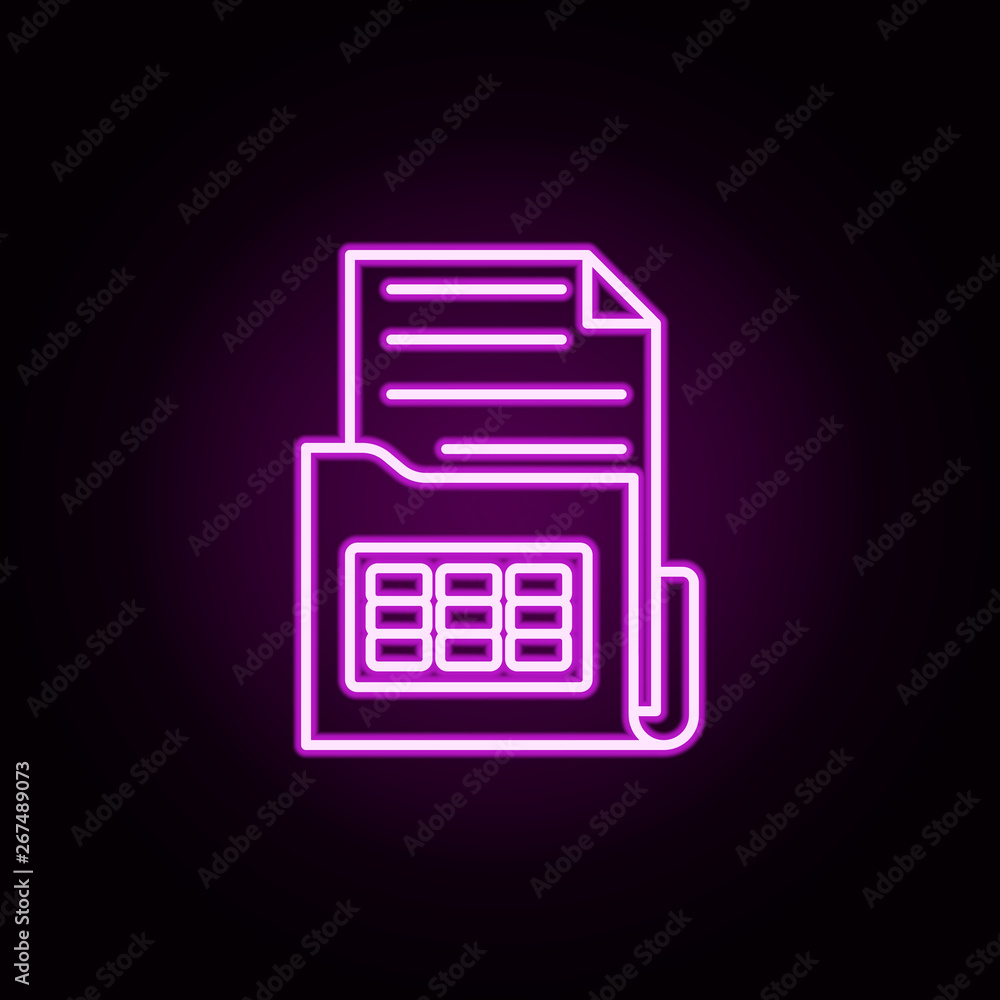 Poster folder with documents password neon icon. elements of data secutity set. simple icon for websites, w