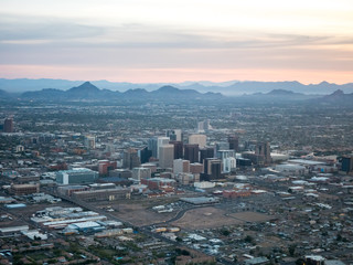 View of Downtown Phoenix From the Air During Sunrise