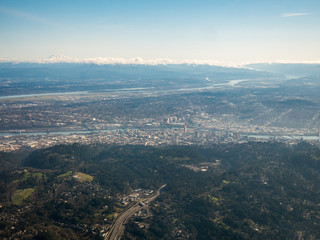 Aerial Picture of Downtown Portland And Highways into the city