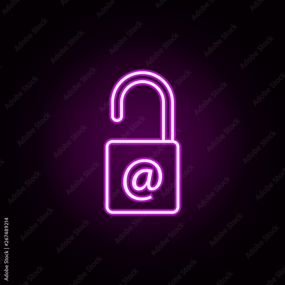 Poster unlocking the mail neon icon. elements of data secutity set. simple icon for websites, web design, m