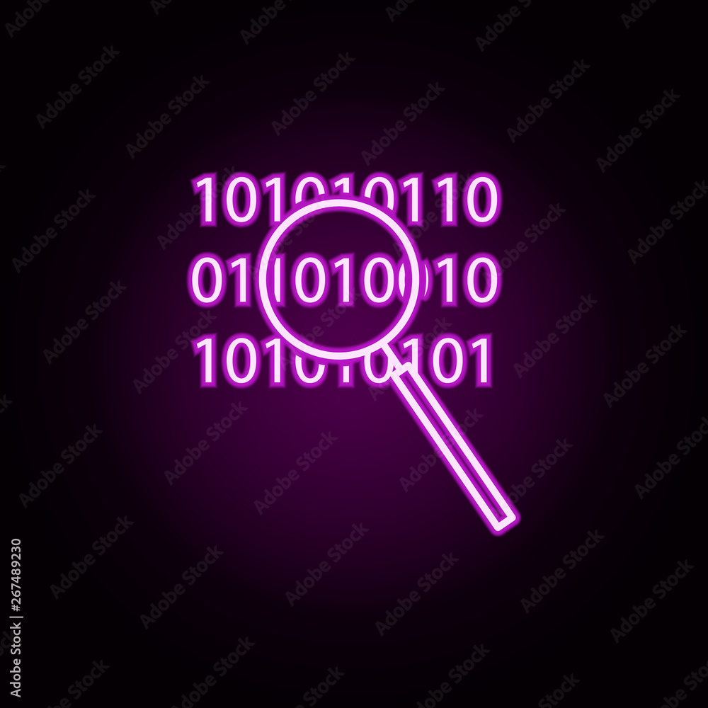Poster code search neon icon. elements of data secutity set. simple icon for websites, web design, mobile a