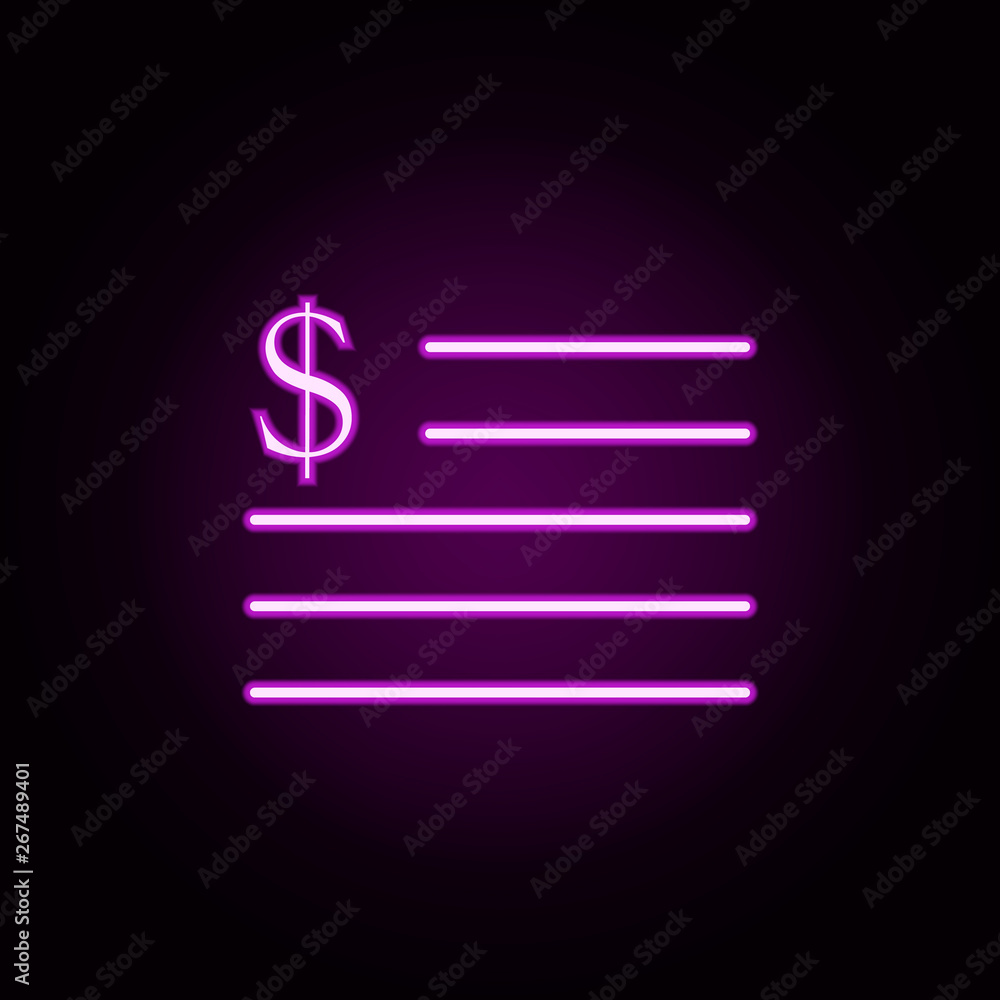 Poster list dollar neon icon. elements of e-commerce set. simple icon for websites, web design, mobile app,