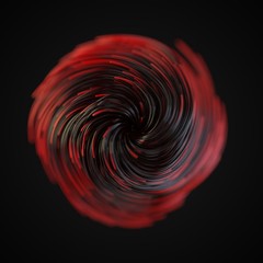 red strings growing and twisting on air. 3d illustration with black background