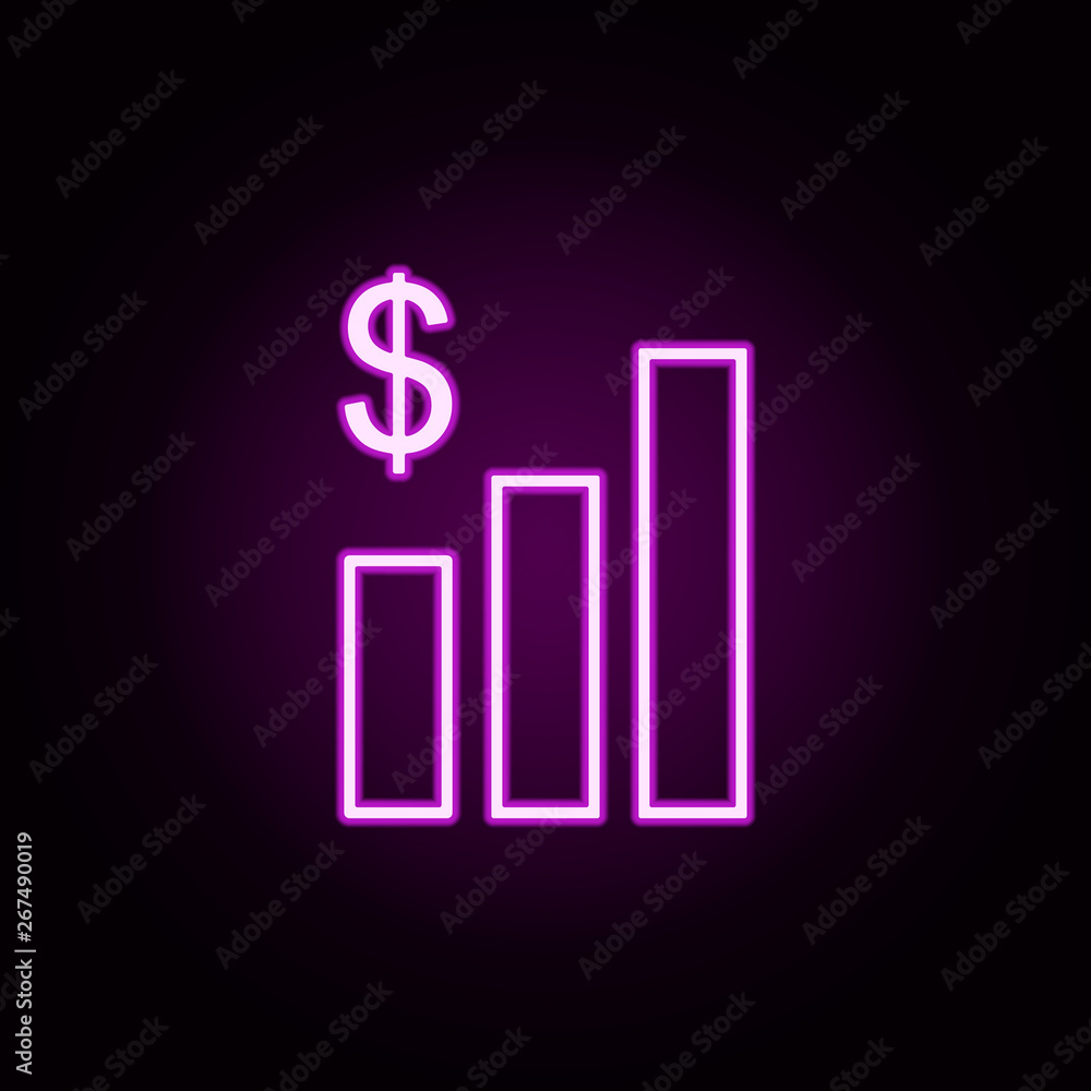Poster statistics dollar neon icon. elements of finance set. simple icon for websites, web design, mobile a