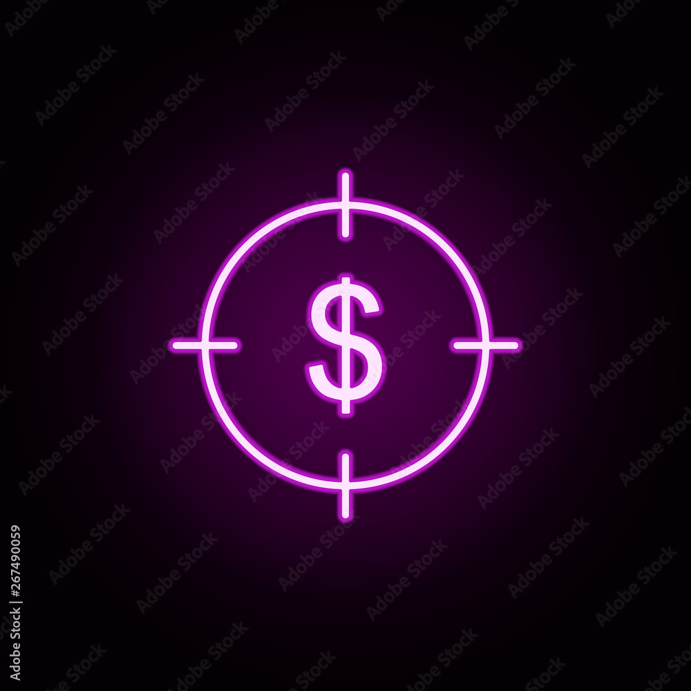 Poster target dollar neon icon. elements of finance set. simple icon for websites, web design, mobile app, 