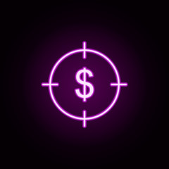 target dollar neon icon. Elements of finance set. Simple icon for websites, web design, mobile app, info graphics
