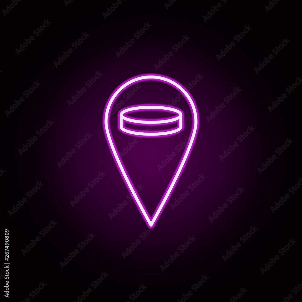 Poster pin geolocation game neon icon. elements of hockey set. simple icon for websites, web design, mobile