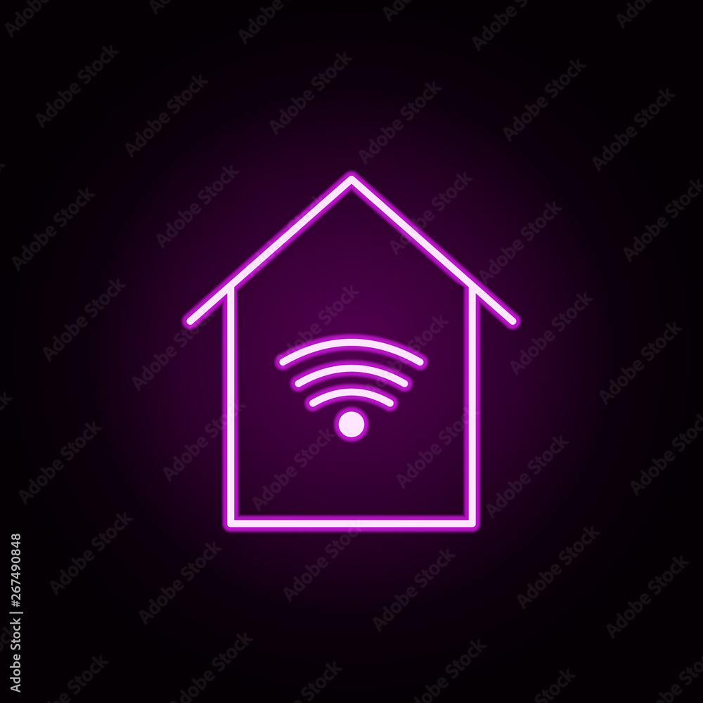 Poster smart home neon icon. elements of internet things set. simple icon for websites, web design, mobile 