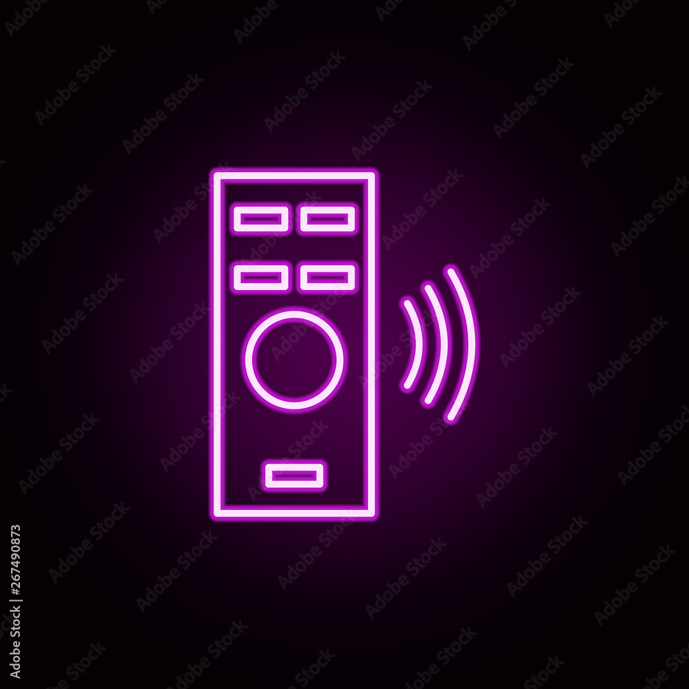 Poster remote control neon icon. elements of internet things set. simple icon for websites, web design, mob