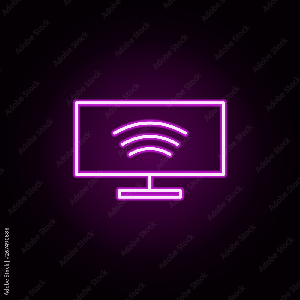 Poster smart tv neon icon. elements of internet things set. simple icon for websites, web design, mobile ap