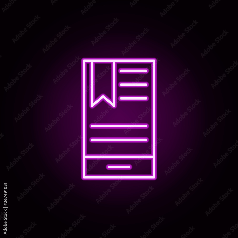 Poster ebook neon icon. elements of internet things set. simple icon for websites, web design, mobile app, 