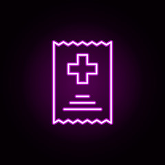 Fototapeta premium Bill hospital neon icon. Elements of medical set. Simple icon for websites, web design, mobile app, info graphics