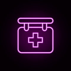Hospital searching neon icon. Elements of medical set. Simple icon for websites, web design, mobile app, info graphics