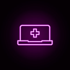 Laptop medical neon icon. Elements of medical set. Simple icon for websites, web design, mobile app, info graphics