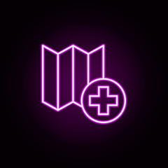 Map hospital neon icon. Elements of medical set. Simple icon for websites, web design, mobile app, info graphics