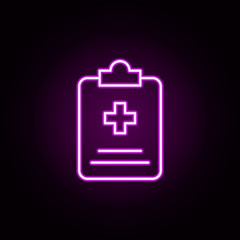 Medical history neon icon. Elements of medical set. Simple icon for websites, web design, mobile app, info graphics