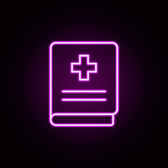 Medicine book neon icon. Elements of medical set. Simple icon for websites, web design, mobile app, info graphics
