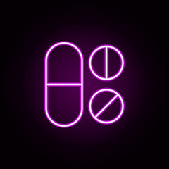 Obraz premium Pills neon icon. Elements of medical set. Simple icon for websites, web design, mobile app, info graphics