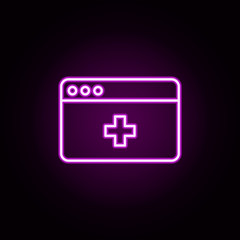Webpage medical neon icon. Elements of medical set. Simple icon for websites, web design, mobile app, info graphics